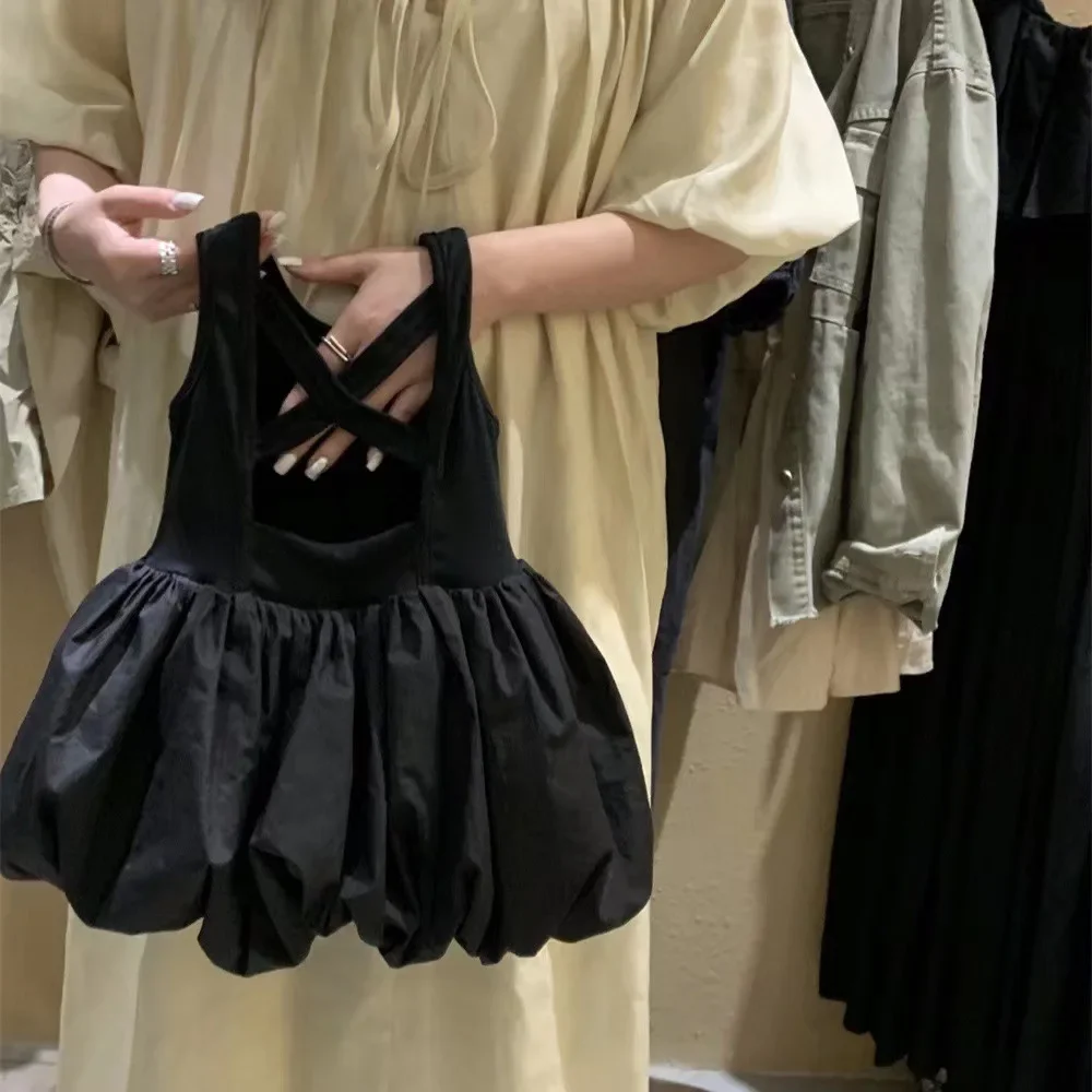 Korean children's clothing girl backless black skirt girl Korean flower bud dress children's fluffy skirt vest skirt fashionable
