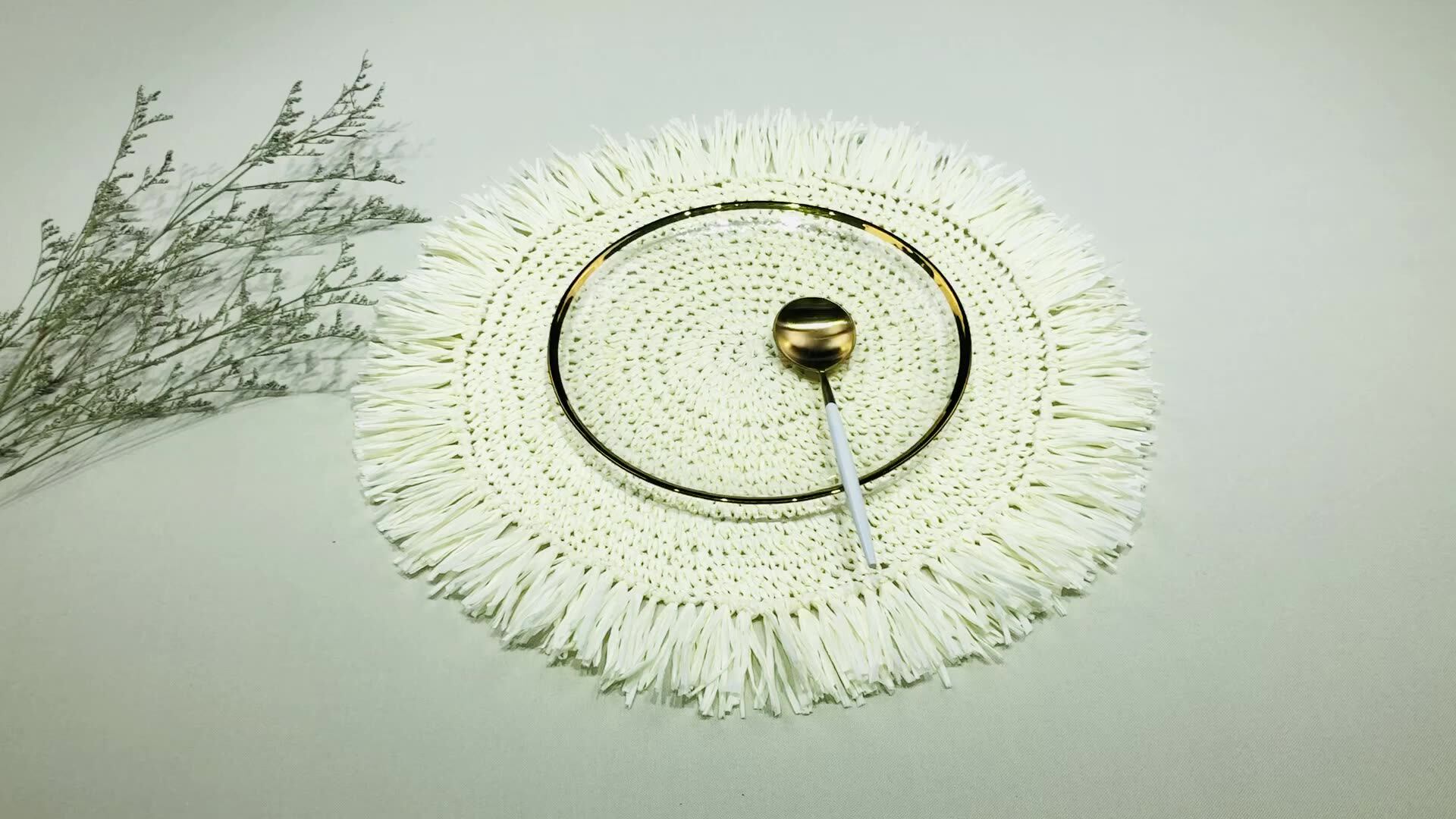 New Highend Paper Raffia Fringe Border Tassels Flower Crochet Round