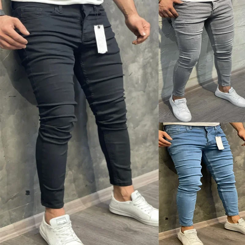 High-quality European and American men's elastic tight ankle jeans for foreign trade independent station classic three colors
