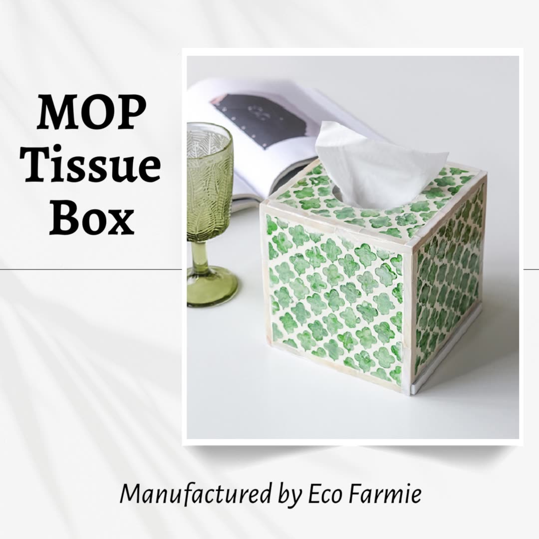 Eco Farmie MOP Tissue Box - Handmade Bone Inlay Storage