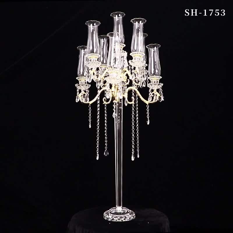Modern 9 Arm Crystal Candelabra Centerpiece Tall Glass Candle Holder