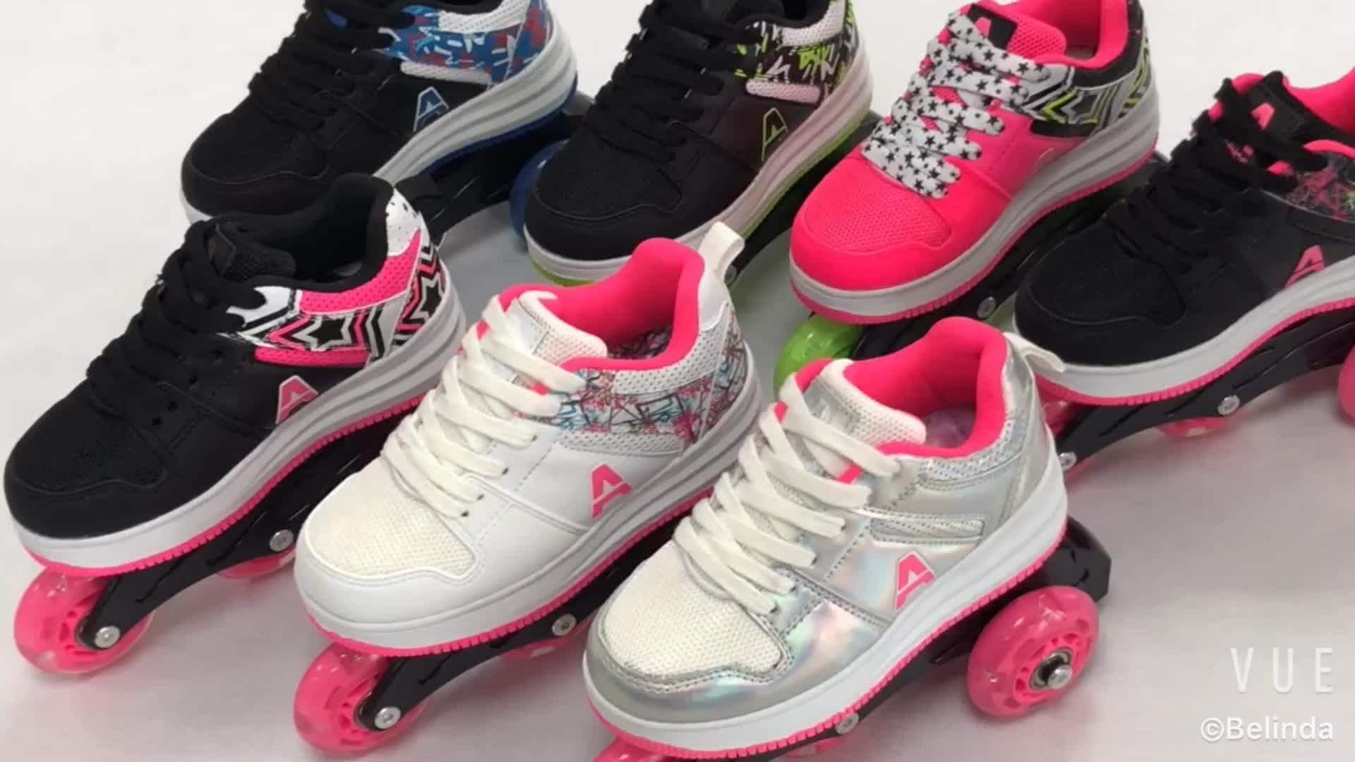 Brand Flash Light Led Flying Skate Roller 4 Wheels Retractable Four