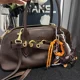Vintage Bowling Bag Shoulder Crossbody Handbag Miu Home Top Layer Vegetable Tanned Cowhide Shell Bag Genuine Leather Women's Bag