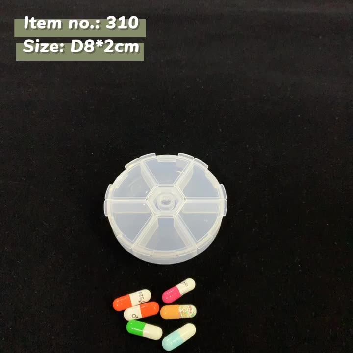 Wholesale Round Clear Plastic 6 Compartments Pill Case Plastic Portable