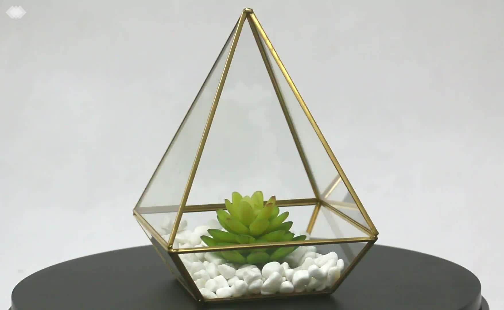 Hanging Glass Pyramid Terrarium Gold Geometric Pots for Succulent Air