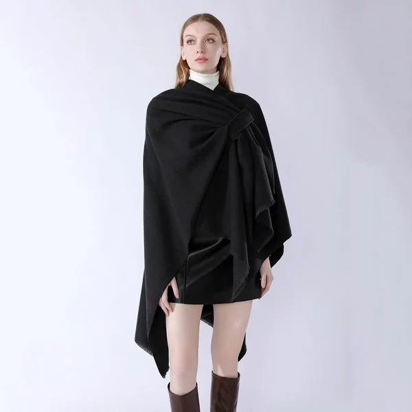 Cross-border Solid Color Cashmere Shawl Cloak with Bars All-match Style Warm Cloak High-grade Sense Outer Cloak
