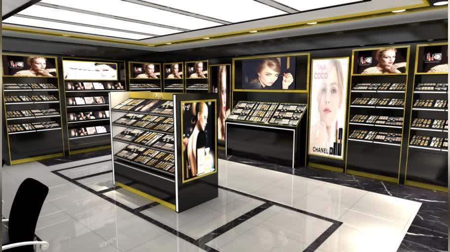 Creative Design Wooden Beauty Products Showroom Cosmetics Display Shelf