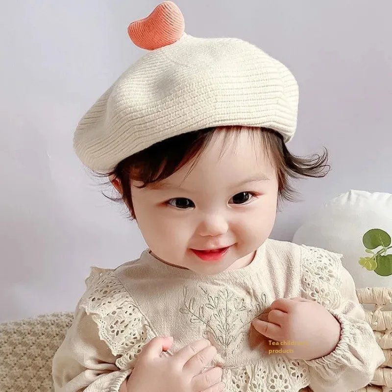 Brand children's hat girl's, knitted cute demi-season beret for early age, western style