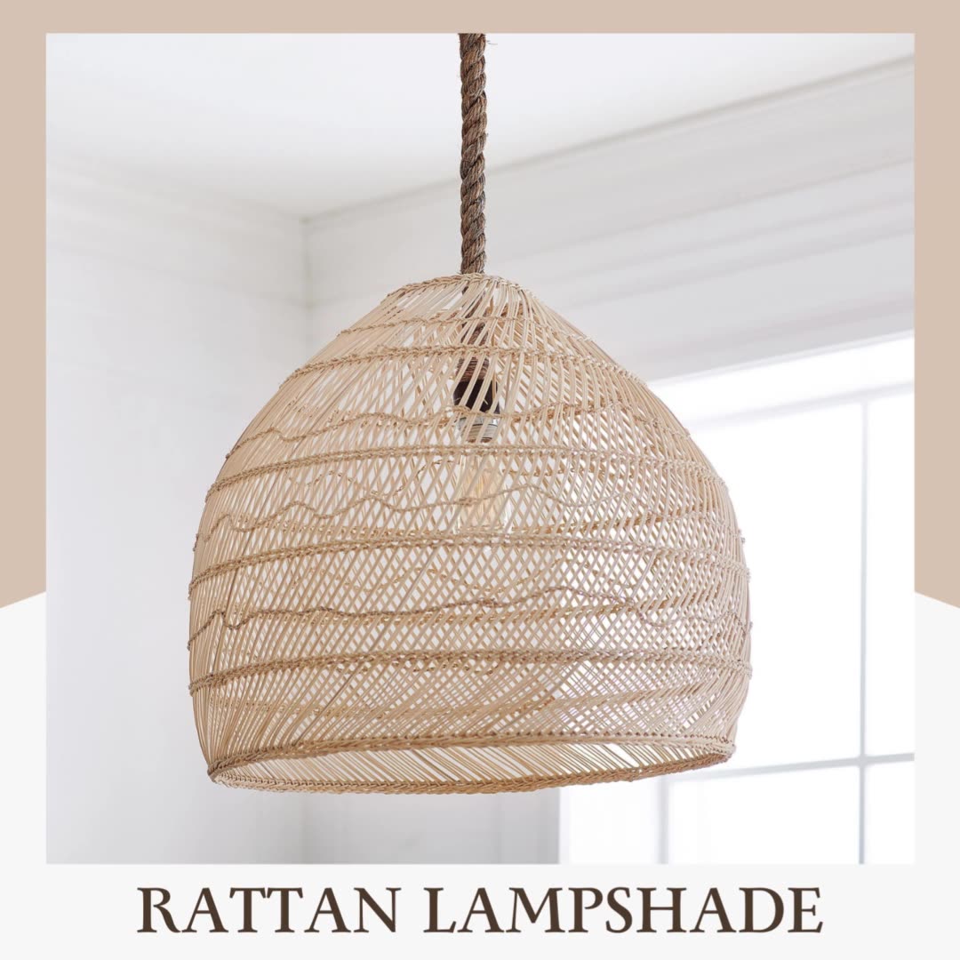 Rattan Pendant Lampshade Rustic Style Wicker Lampshades Frame Black