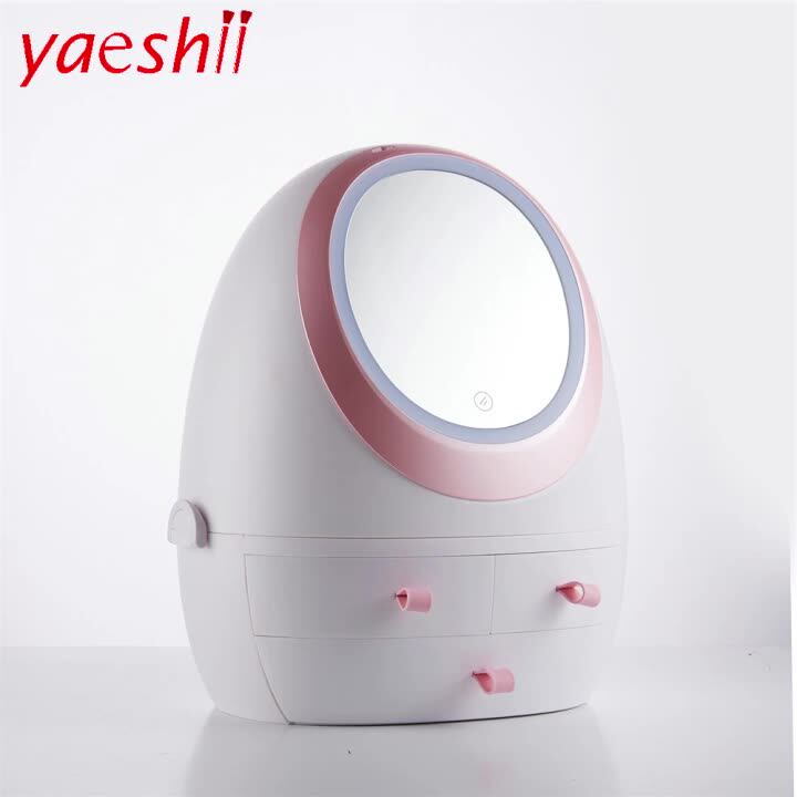 led mirror makeup cosmetic organizer box