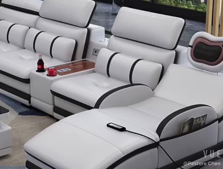 American Deluxe Multifunction Genuine Leather Sofa Set Living Room