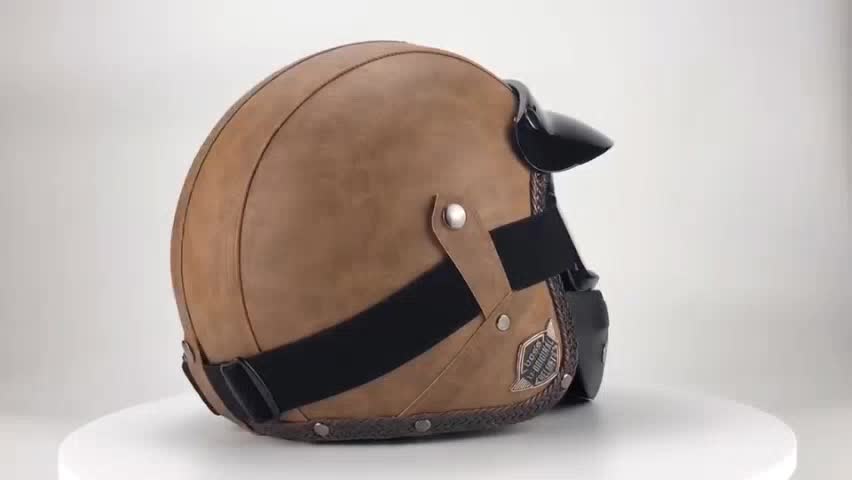 Pu Leather Motorcycle Helmet With Goggle Masks For Retro Motorcycle