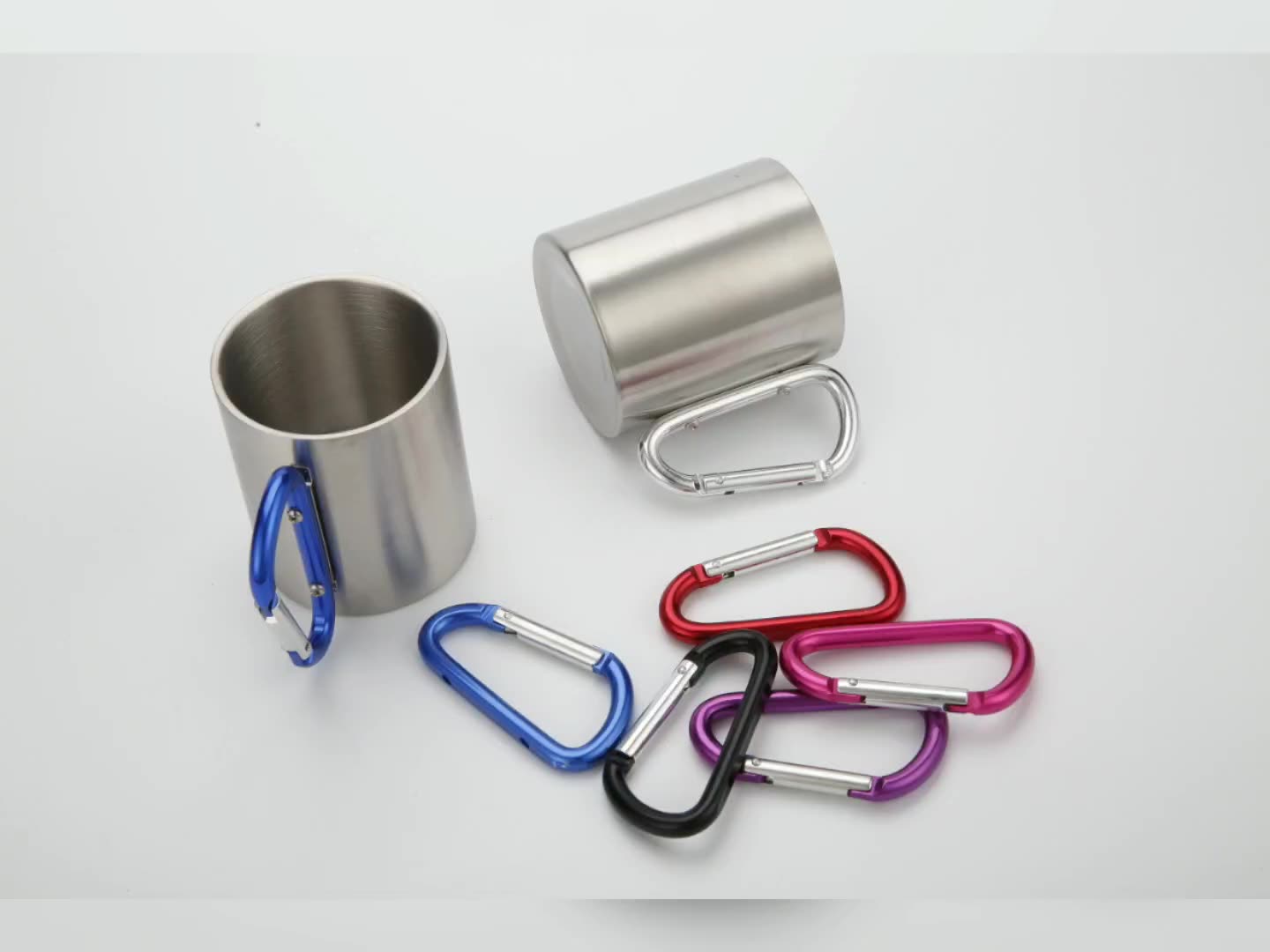 350ml Stainless Steel Travel Coffee Mug Camping Cup With Carabiner Hook