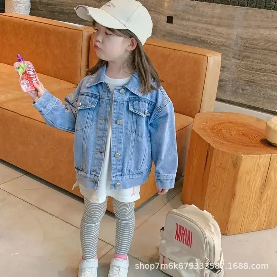 Girls' Denim Coat Spring and Autumn 2021 New Children's Korean-style Spring Wear Loose Western Style Top for Baby Girls