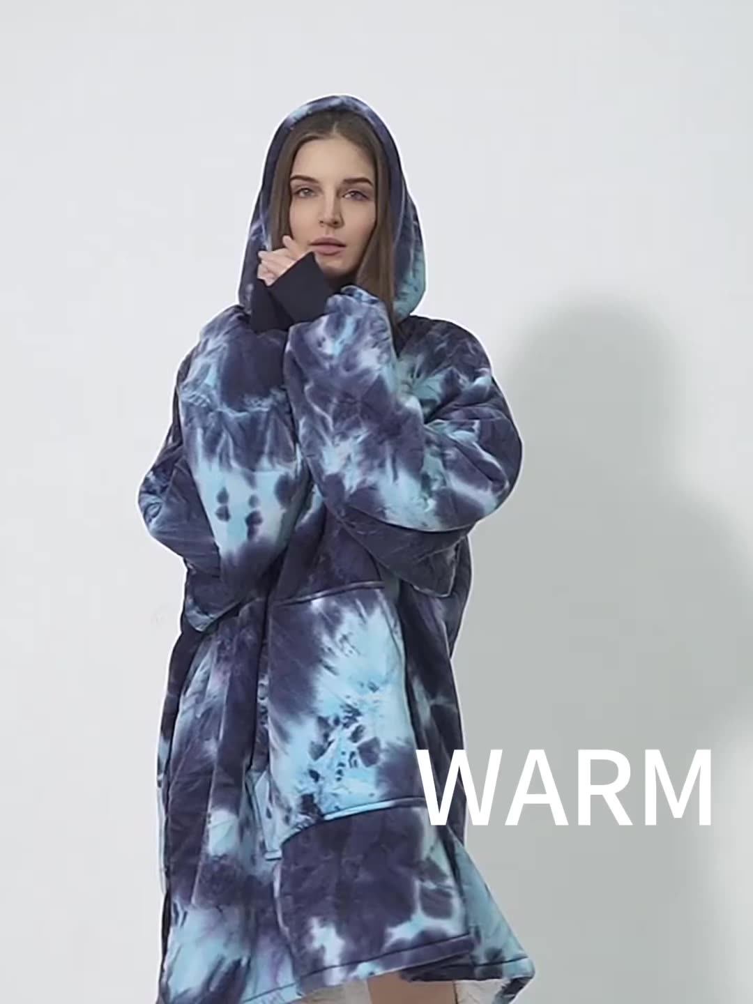 China Factory Wholesale Custom Adult Winter Hooded Blanket Wearable