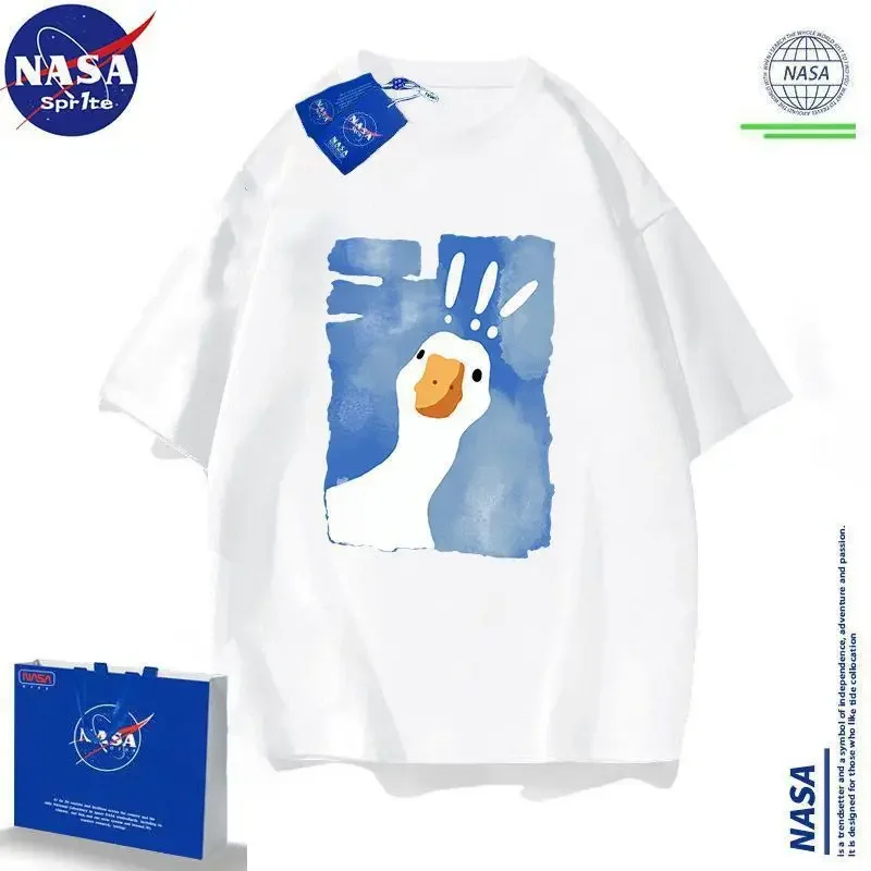 NASA Co-branded Summer CarToon Duck ShorT-sleeved T-shirT, Fashionable Men's and Women's YouThful Loose Top, Trendy Brand ins Couple Wear