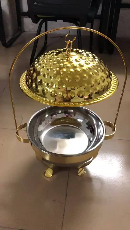 Round Catering Equipment Chafing Dishes Brass Gold Chafing Dish Food