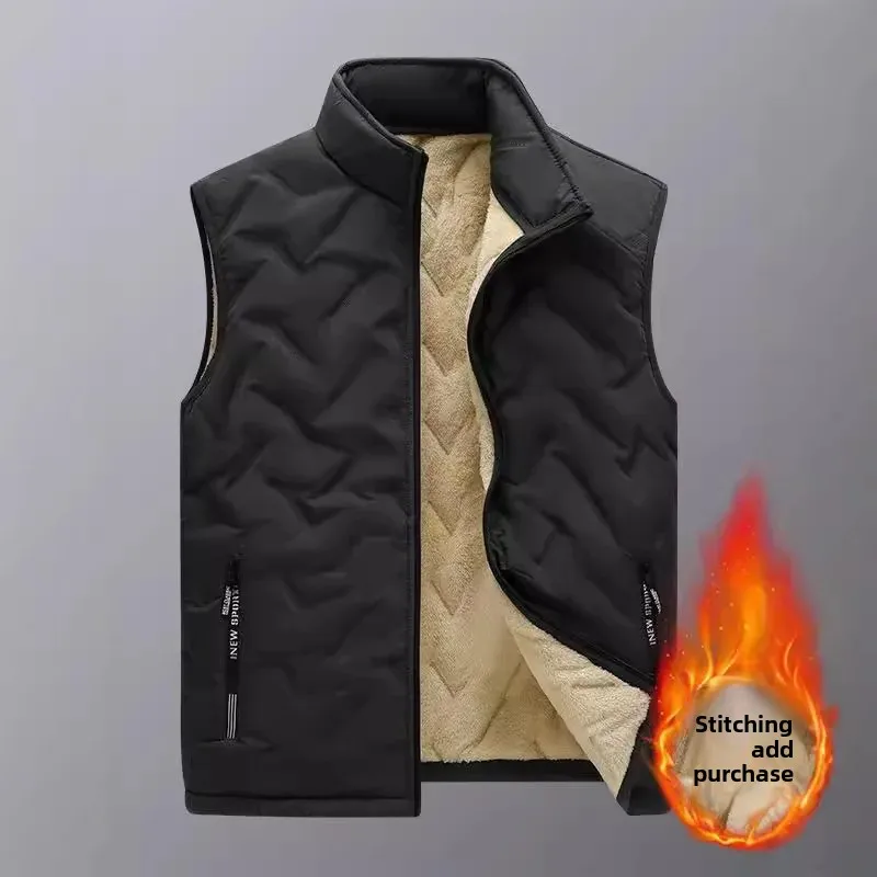 Autumn and Winter Dad-Style Vest for Middle-aged and Elderly: Warm, Thick Cotton Waistcoat with Wool Blend, Men's Leather-and-Fur Combo Vest