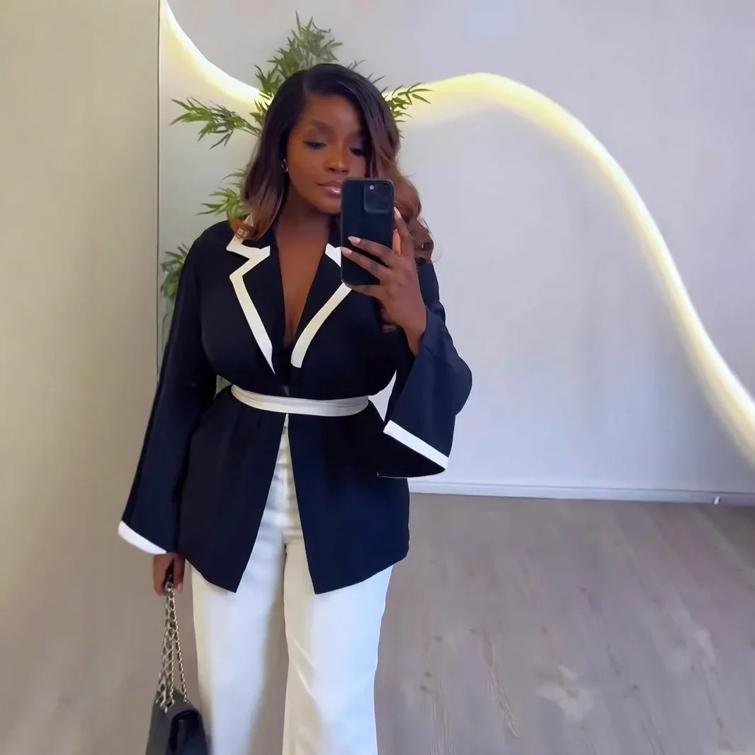 Cross-border hot-selling lapel temperament women's pants suit fashion trend straight trousers suit loose comfortable professional women's clothing