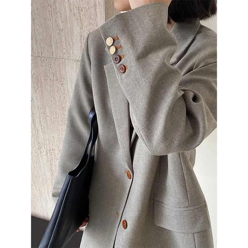 Jiangzuo manager's private clothing variegated gun barge collar silhouette suit jacket women's casual shoulder pad suit top 6103