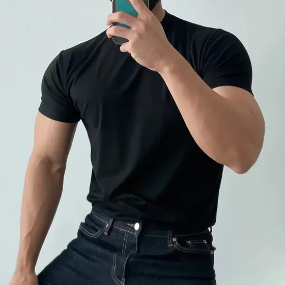 British yuppie men's summer T-shirt slim small neckline short sleeve muscle suit inside foreign trade cross-border wholesale