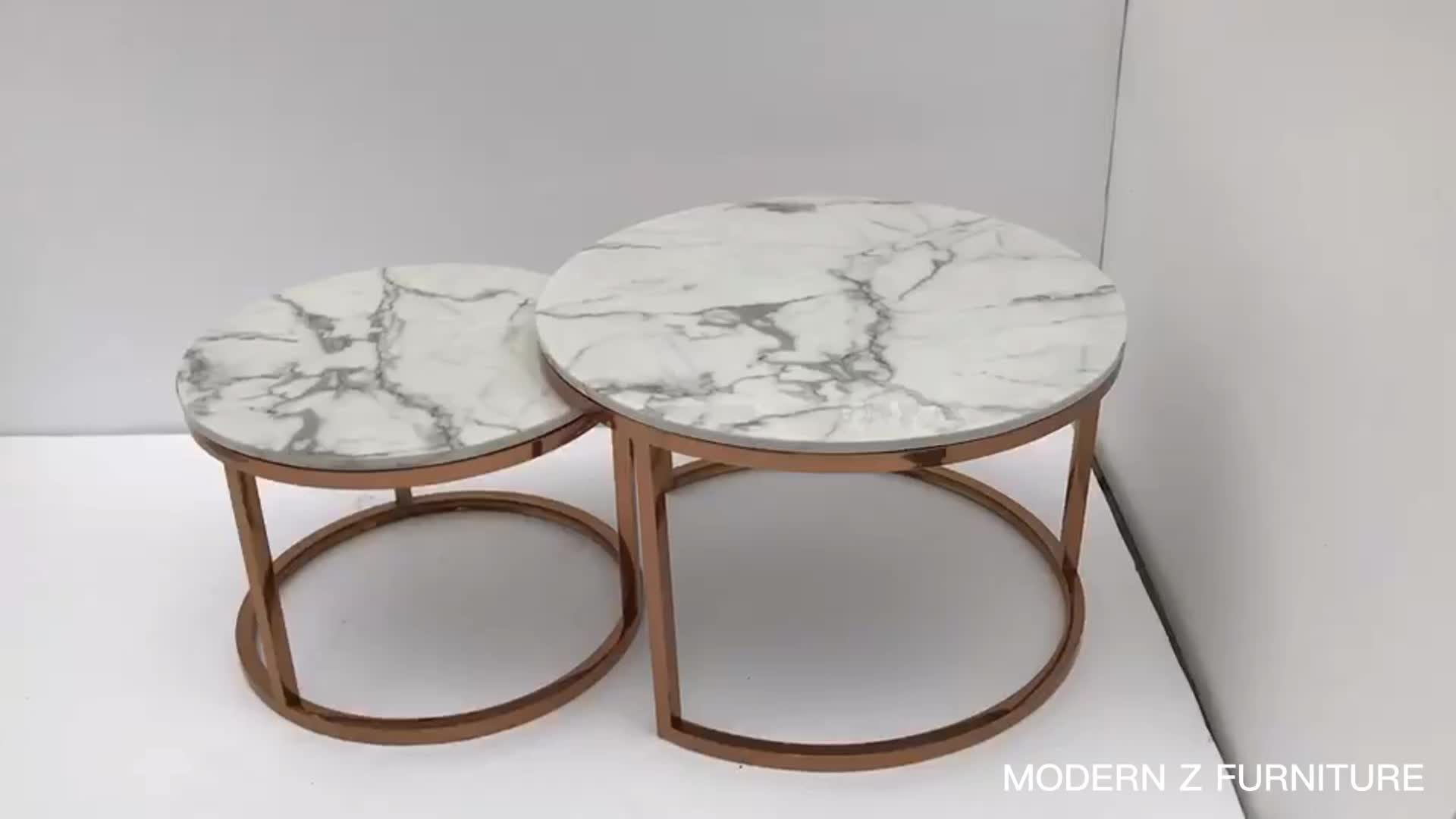 Natural Marble Elle Round Marble Nest Coffee Tables Set Of 2 Golden