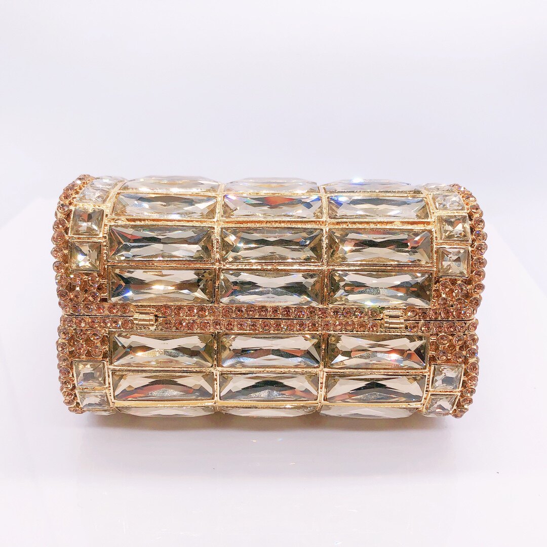 Túi clutch nữ đính đá rhinestone dạ hội cầm tay — Màu Sâm panh, Đế Vàng Kim Cương, Nền vàng kim cương trắng, Vàng kim AB chi tiết 15