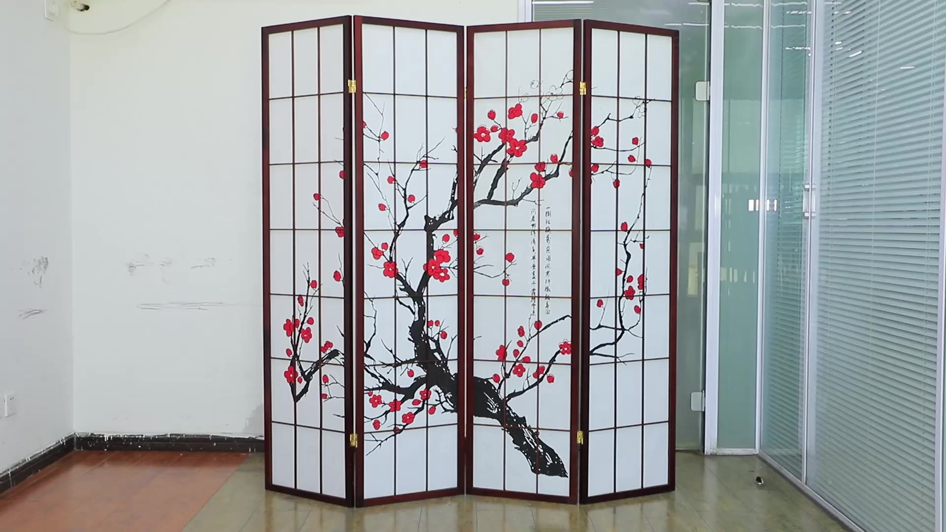 Japanese Style 4 Panels Plum Blossom Screen Room Divider Black Buy