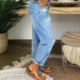 2025 European and American Cross-border New Blue Ripped Jeans Women's Loose Washed Straight Casual Pants in stock