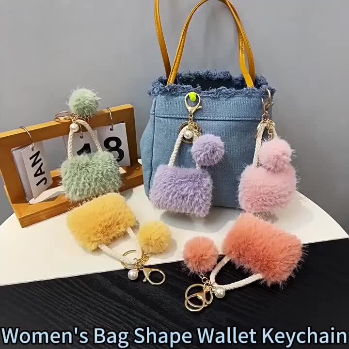 Fashionable Backpack with puffy Pom Pom keychain Cute Plush Keychains for Women, Funny Plush Keychains for  main image 4