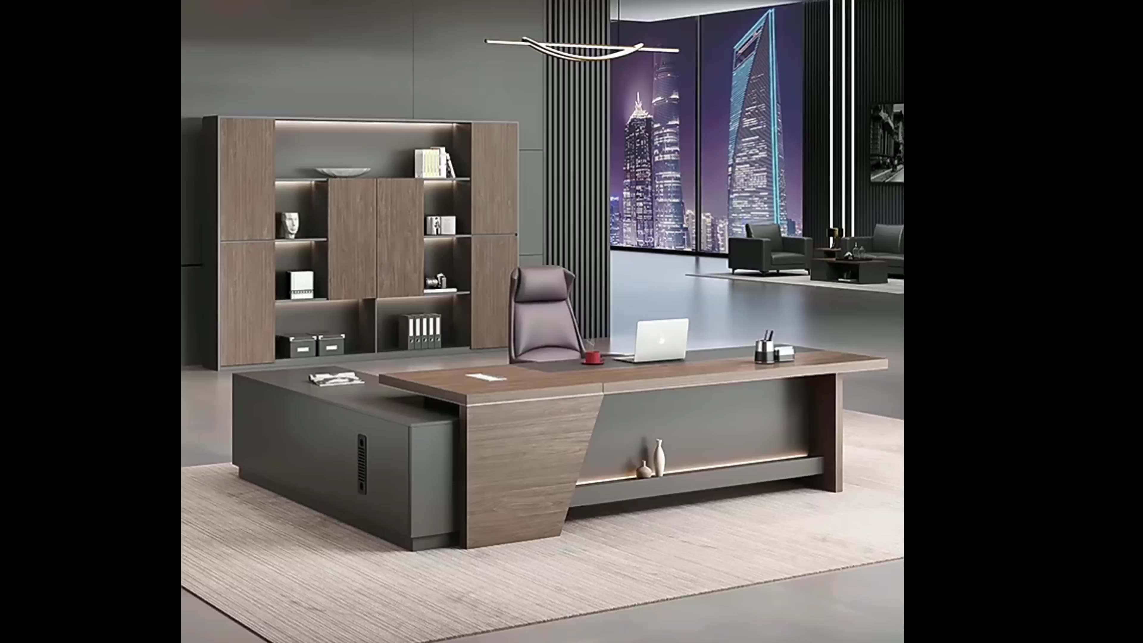 Wooden Luxury Office Table And Chairs Design Executive Office Desk Set