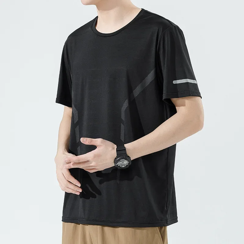 Men's Short Sleeve T-Shirt Summer Wear Ice Silk Drape Five-Button Up Top Design Fashion Niche Streetwear Loose Casual T-Shirt