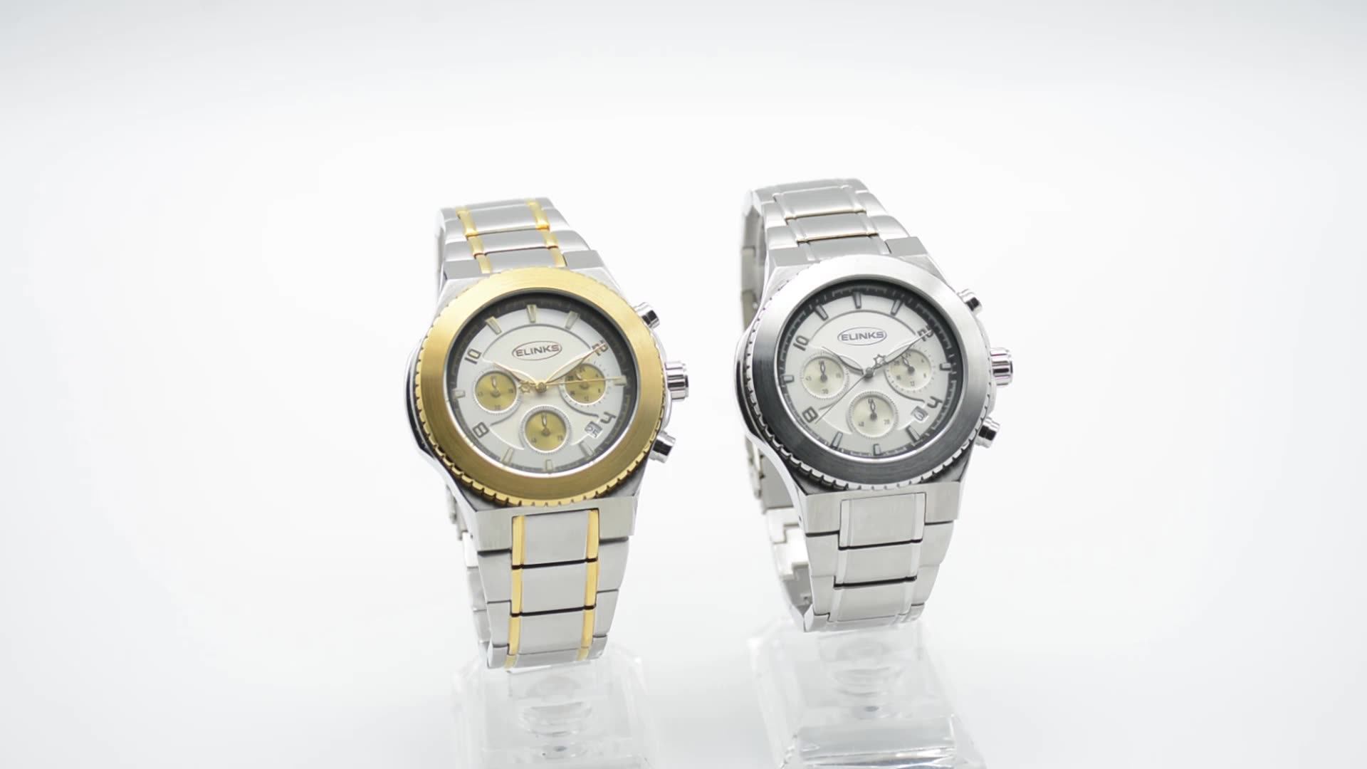 Montre de luxe pour hommes à boîtier rond en acier inoxydable de