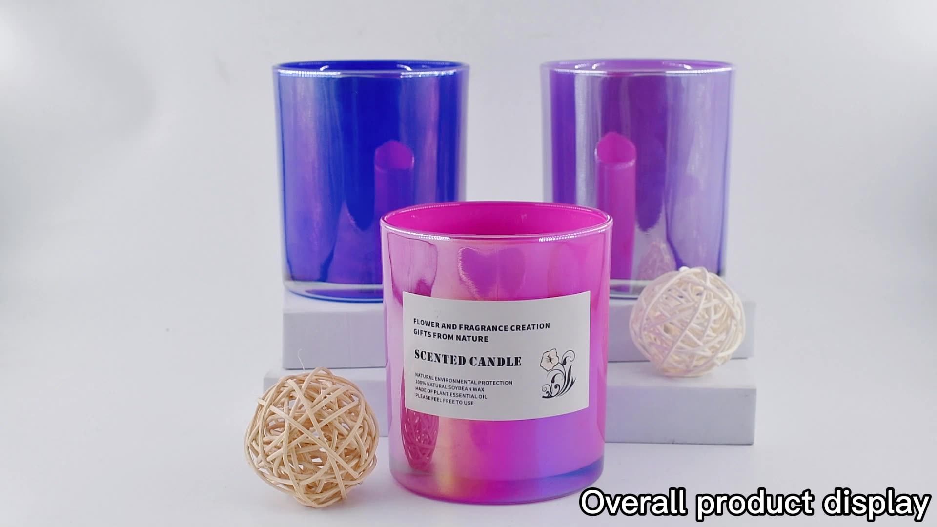 Wholesale Iridescent Glass Candle Container 12oz Empty Glass Jars For