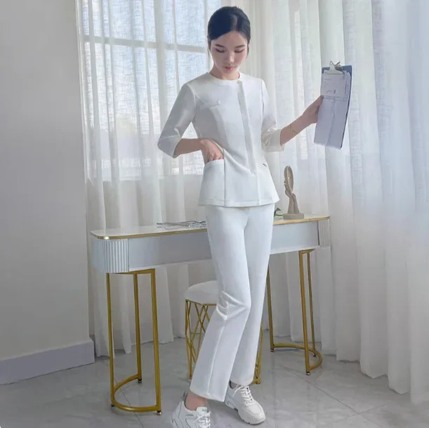 Korean-style nurse's uniform half-sleeve women's spring and autumn slim fit plus size suit oral care beauty confinement center work suit