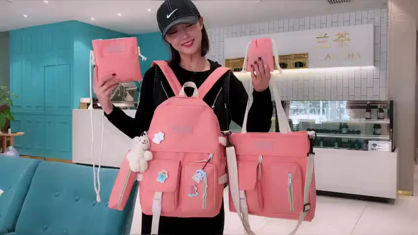 NEW 5 Piece Set backpacks fashion canvas kawaii female Korean Shoulder bag Casual College Students backpack School bag for girl