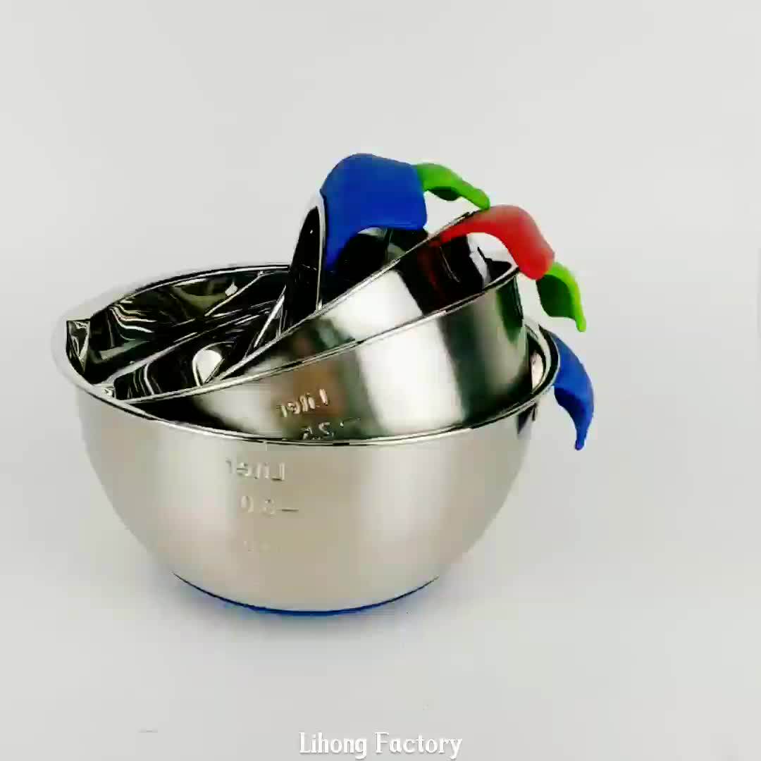 Dishwasher Safe Metal Mixing Bowl Silicon Bottom Spout Stainless Steel