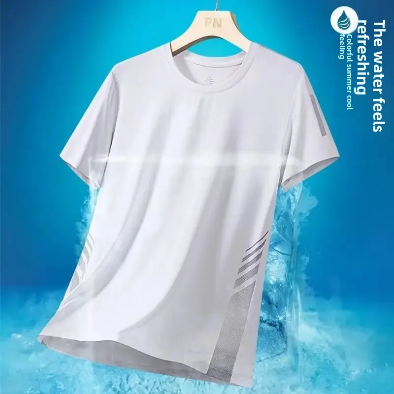 Men's Summer Thin Quick-Dry Mesh T-Shirt Short Sleeve Athletic Fitness Top Dad's Summer Wear Elastic T