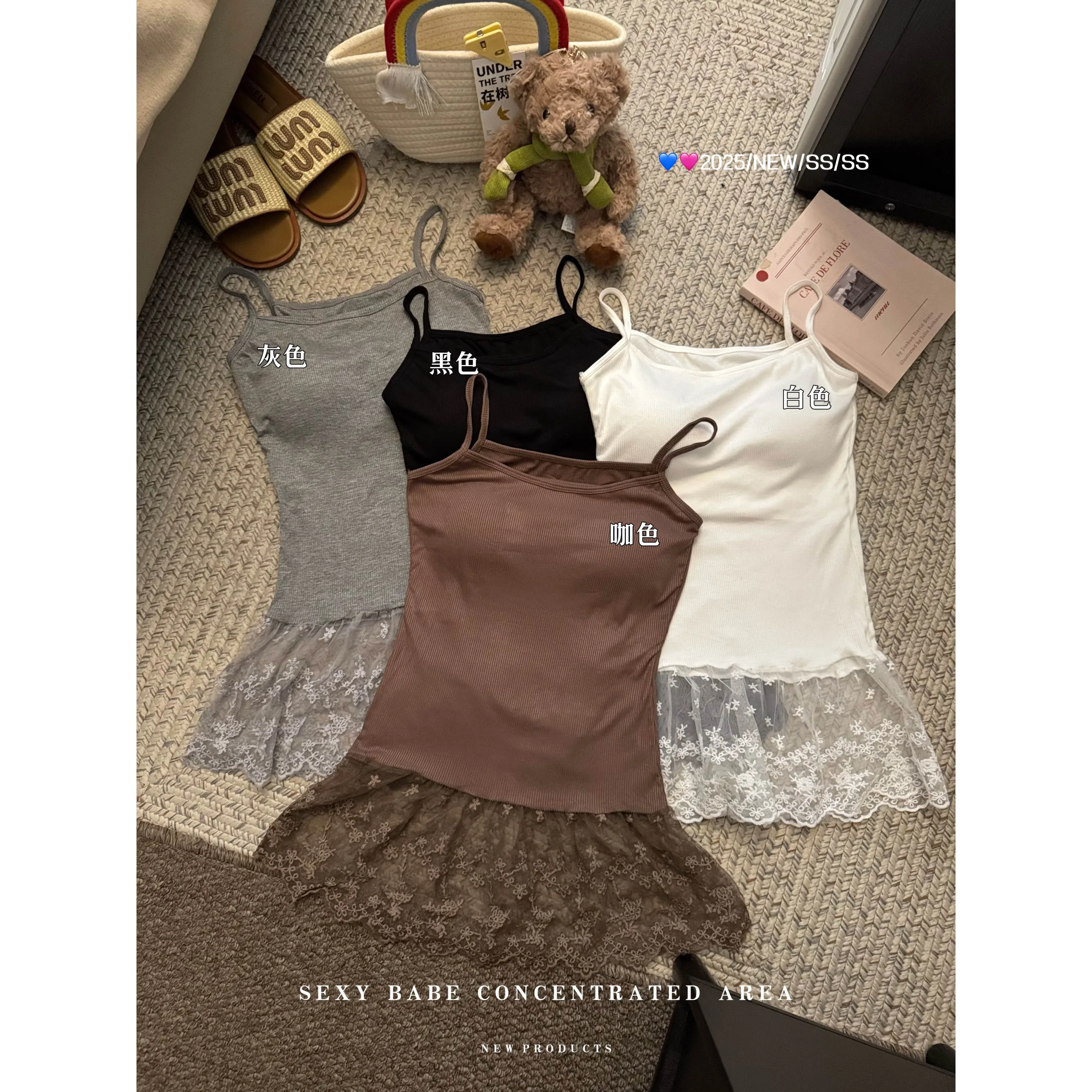 Sweet Lace Dress with Straps, Lace Overlay, Layered Camisole for Women, New Versatile Summer Style with Chest Pads