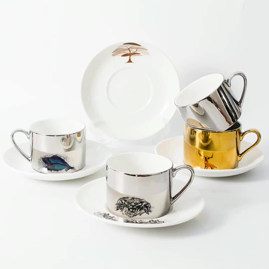 Custom Handmade Eco Friendly Reusable Coffee Cup Ceramic Unique Electroplated Reflection Mirror
