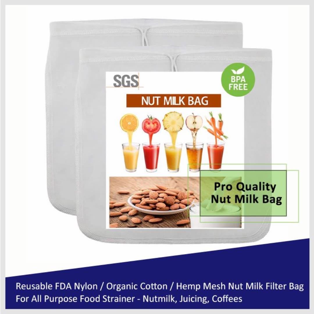 Reusable Food Grade Nylon Mesh / Organic Hemp Cotton Nut Milk Filter