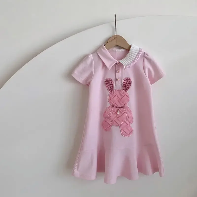 Модное летнее платье, юбка для девочки, мультяшный кролик цвета фуксии, толстовка