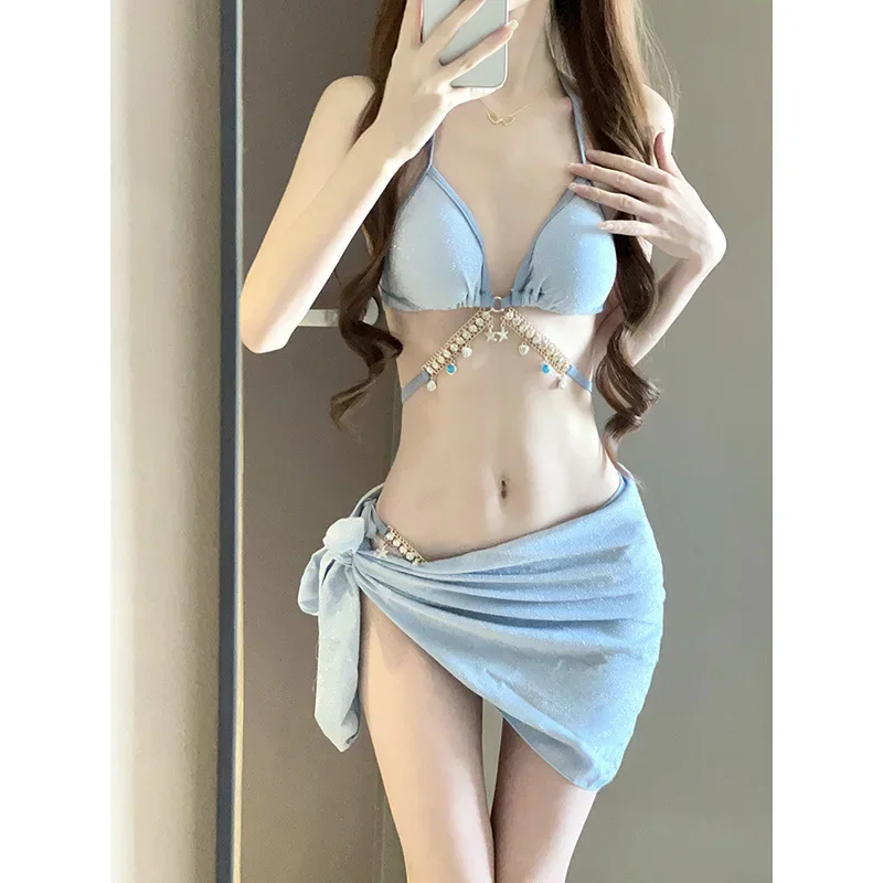 Swimsuit woman fish diamond chain European and American pure desire straps triangle bikini three-point ins sexy vacation swimsuit