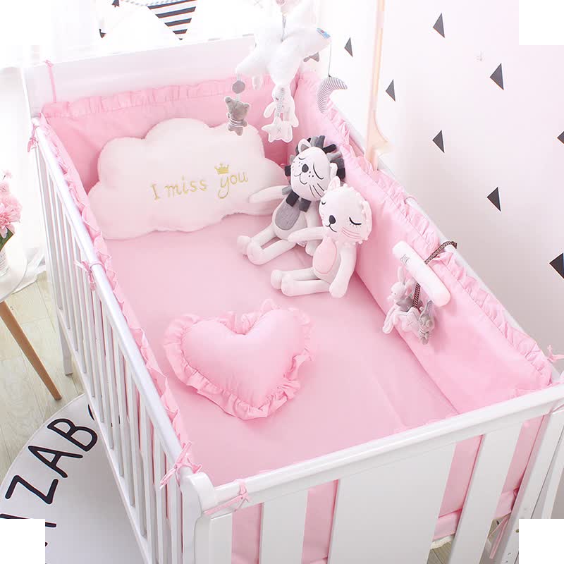 Baby Cot Crib Bedding Bumper Kid Toddler Newborn Gift 100% Pure Cotton Soft Pink 