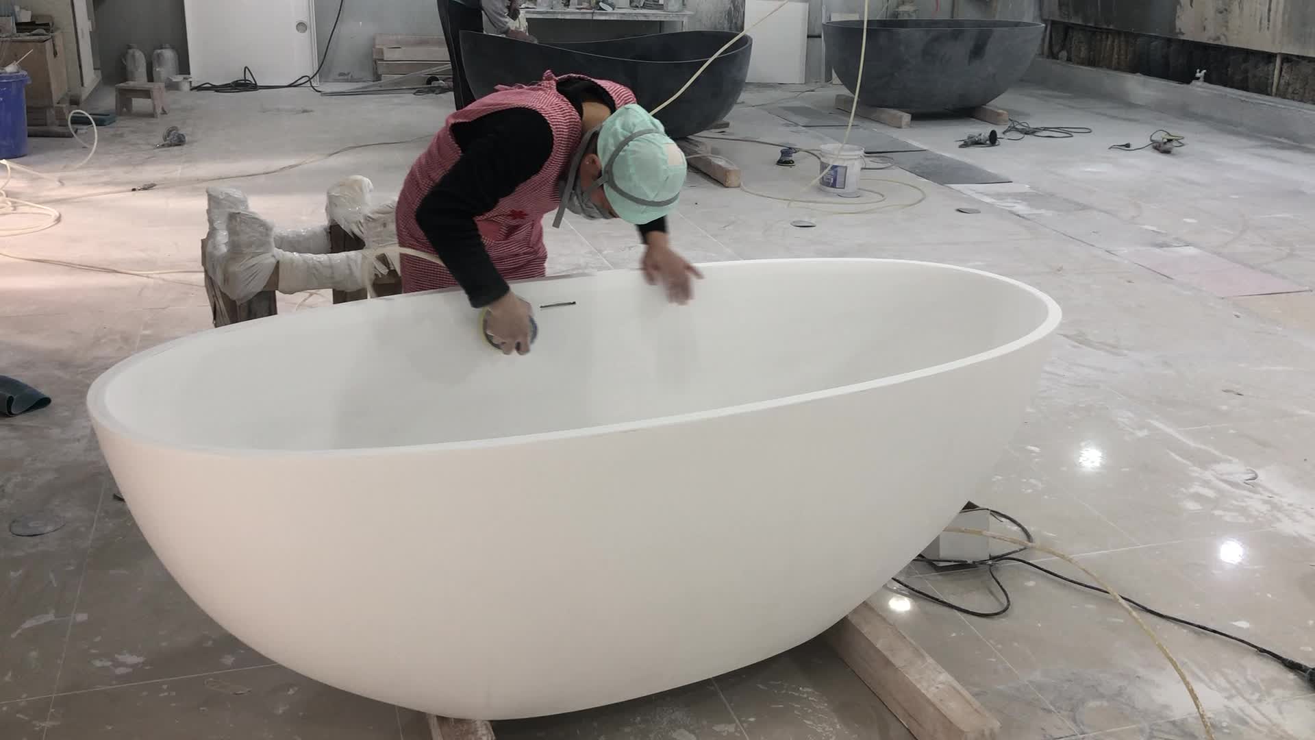 Oval Design Artificial Marble Free Stand Soaker Bath,Custom Poly Stone