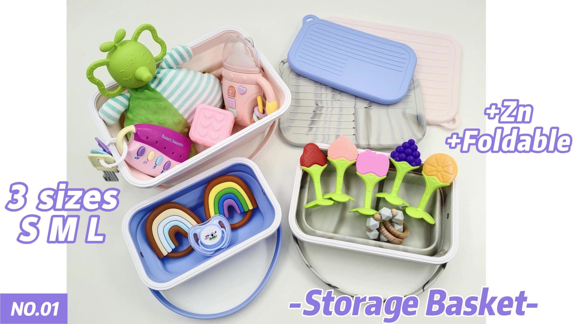 Silicone Nursery Basket With Handle Lid Newborn Baby Products Storage