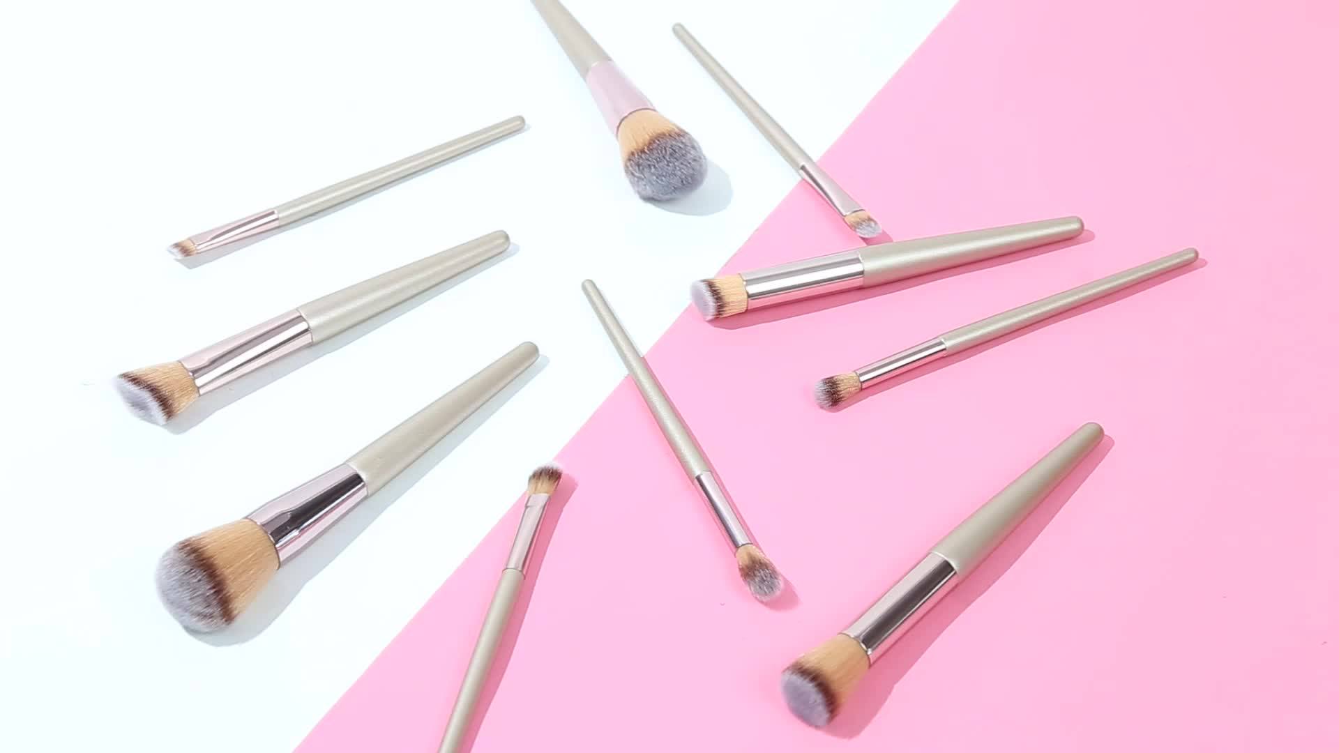 Banfi 10pieces Brush Set Professional Makeup Brush Sets Champagne With Wooden Handle Pu Leather