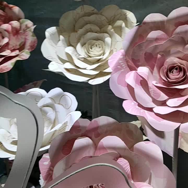 Wholesale Ivory Artificial Paper Flowers Wall Backdrop Wedding