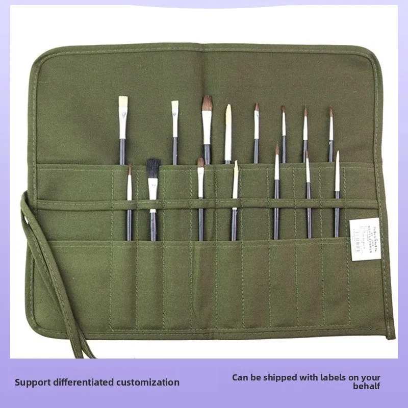 Canvas Oil Painting Pen Bag Roller Curtain Gouache Simple Solid Color Foldable Pencil Bag Art Storage Bag