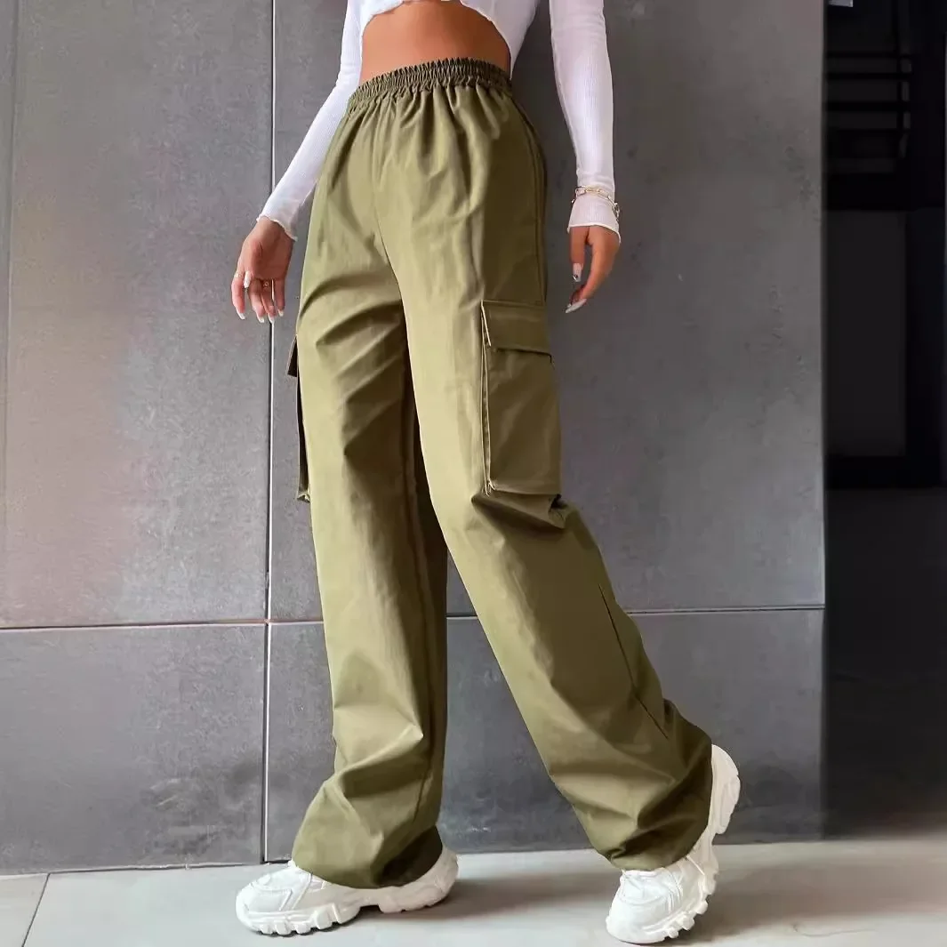 Cross-border Cargo Pants Women's Summer Thin High-Waisted Wide-Leg Straight Trousers Breathable American Retro Style Casual Pants